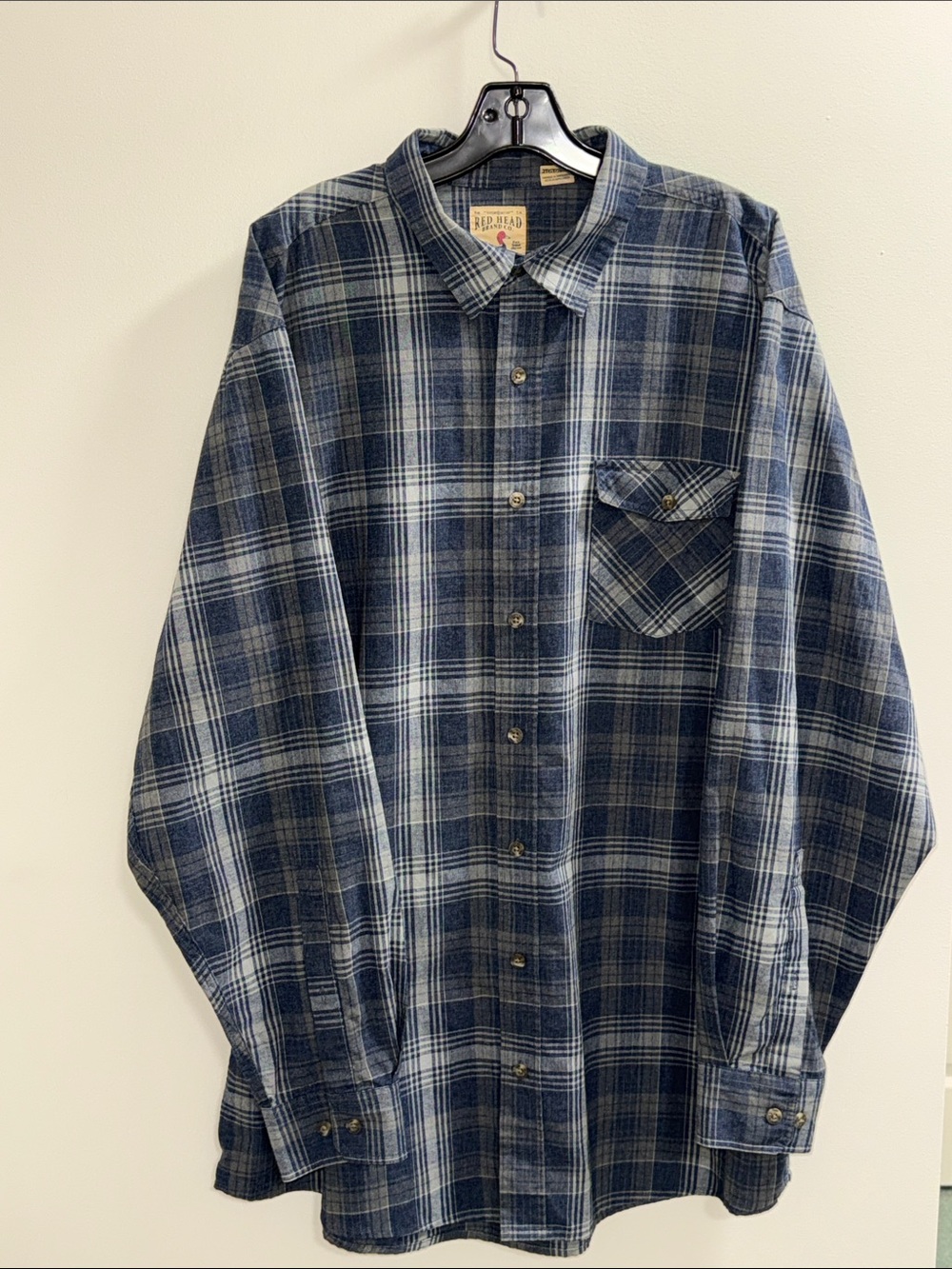 RedHead Men's Navy and Light Blue Plaid Button-Down Shirt